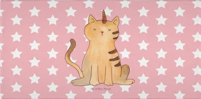 Produktbild von Mr. & Mrs. Panda Flauschtuch Einhorn Katze - Rot Pastell - Geschenk, Unicorn, Handtuch, Händehandtuch, Baumwollhandtuch, Glitzer, 100x50, Regenbogen, 50x100, Einhornkatze