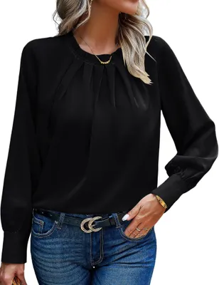 Productafbeelding van Solidchoice - Dames Langs Mouwen Blouse met Plissé en Chiffon