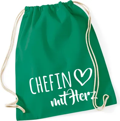 Produktbild von Huuraa Turnbeutel Chefin mit Herz 12 Liter Kelly Green Baumwolle Rucksack Geschenkidee