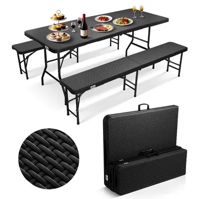 Produktbild von HOMELUX Bierzeltgarnitur Klappbar 3-teilig Set, 180 x 74 cm Klapptisch + 2 x Bierbänke, Gartenmöbel Set für drinnen