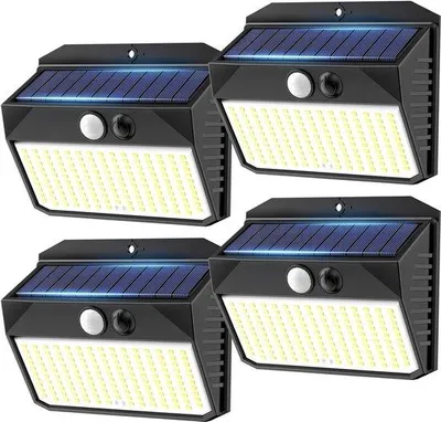 Image de Lot de lampes solaires avec détecteur de mouvement - lot de 4 - 150 LED - 3 modes - IP65 - pour l'extérieur, le jardin, les escaliers