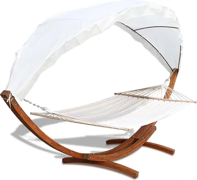 Produktbild von EINFEBEN Haengematte mit Gestell und Sonnendach, Hammock aus wetterfestem Laerchenholz, bis 200kg, Stabhaengematte fuer 2 Personen Outdoor und Indoor