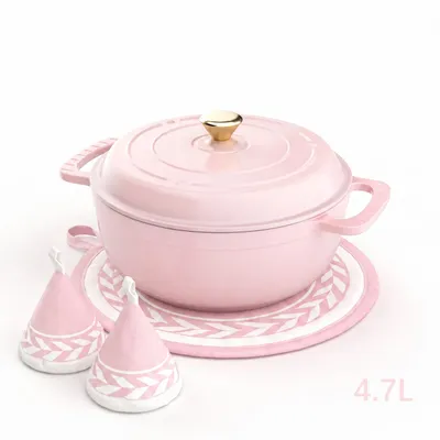 Produktbild von 4,7 L Gusseisentopf (Farbverlauf in Rosa) – Inklusive Ofenhandschuhen und Untersetzer – Geeignet zum Backen in der Küche