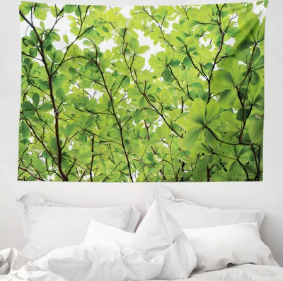 Produktbild von ABAKUHAUS Grün Wandteppich, Sommer Frische Blätter aus Weiches Mikrofaser Stoff Waschbar ohne Verblassen Digitaldruck, 150 x 110 cm, Grün