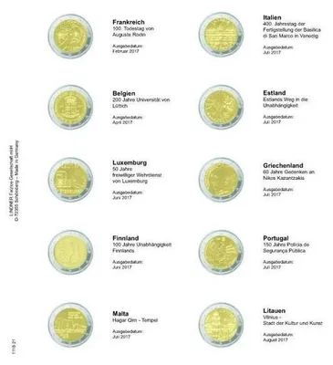 Produktbild von Lindner 1118-21 Vordruckblatt für 2 Euro-Gedenkmünzen: Frankreich 2017 - Litauen 2017