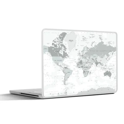 Produktbild von MuchoWow® Laptop Aufkleber Sticker Cover Weltkarte - Weiß - Grau - Erde 32.5x23.5 cm - Sticker für Laptop - Selbstklebend