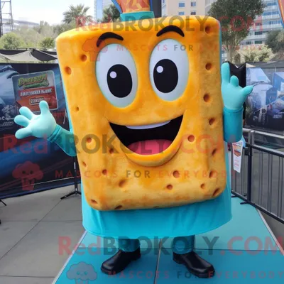 Imagen del producto de Disfraz REDBROKOLY de mascota Cyan Grilled Cheese Sandwich vestido con una camiseta sin mangas y gorras