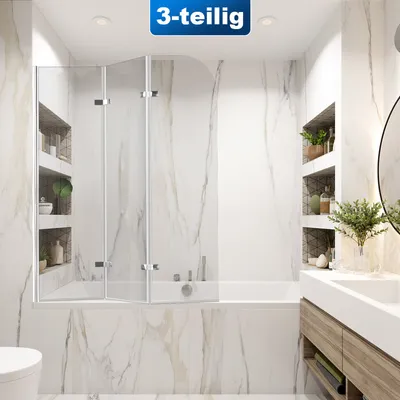 Immagine prodotto di TolleTour bagno attacco doccia schermo pieghevole vasca da bagno cabina doccia in 6 millimetri NANO 180 ° ESG vetro trasparente destra e sinistra montabile 3 pezzi pieghevole 120 * 140CM argento