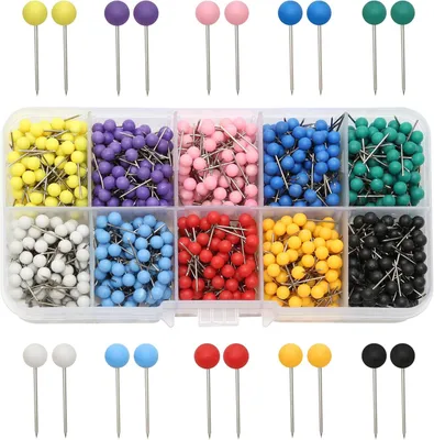 Imagen del producto de Clavijas de colores, 1000 unidades, 10 colores, con punta de acero, para corchetes y mapas