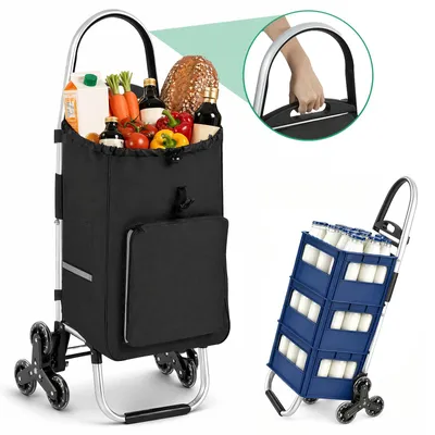 Produktbild von Einkaufstrolley - Faltbare XXL-Kühltasche - Aluminiumrahmen - 3+3 Räder - Treppentauglich - Schwarz