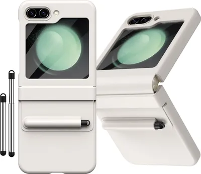 Immagine prodotto di Custodia in pelle per Samsung Galaxy Z Flip 5 con cerniera in pelle, protezione dello schermo e supporto per stilo Bianco