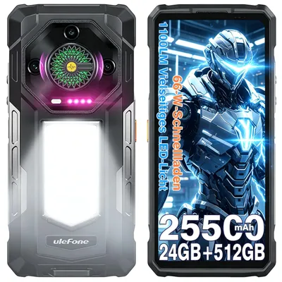 Image de Ulefone Armor 33 Telephone Portable Incassable 24Go+512Go 6,95" 25500mAh 64MP nfc Android 15 Dual SIM Smartphone Robuste 1100LM - Noir