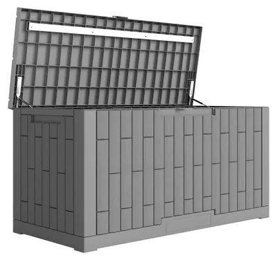 Produktbild von Gartenbox 379 Liter Wasserdicht Abschließbar UV-beständig Auflagenbox mit Holzoptik für Garten 122,5x56x62cm Grau