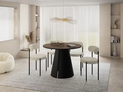 Produktbild von Esstisch Rund Ausziehbar im Loft-Stil – 100 bis 180 cm – Industrieller Platzsparender Tisch mit Schwarzen Konischem Metallbeinen für 5 bis 8 Personen, Esszimmer – Walnuss Braun