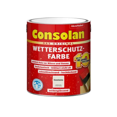 Produktbild von Consolan Wetterschutzfarbe, Deckender Holzschutz für Außen, Kieselweiß, 2,5 l