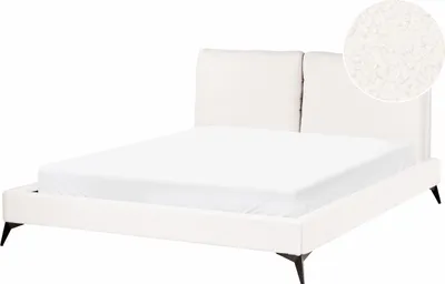 Produktbild von BELIANI Polsterbett Cremeweiß Bouclé mit Lattenrost 160 x 200 cm Hohes Kopfteil Schwarze Metallfüße Modernes Design Schlafzimmer Ausstattung Möbel