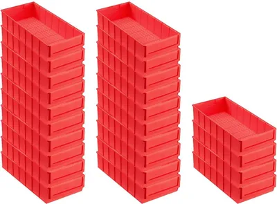 Produktbild von SuperSparSet 24x Rote Industriebox 400 B | HxBxT 8,1x18,3x40cm | 4,7 Liter | Sichtlagerkasten, Sortimentskasten, Sortimentsbox, Kleinteilebox
