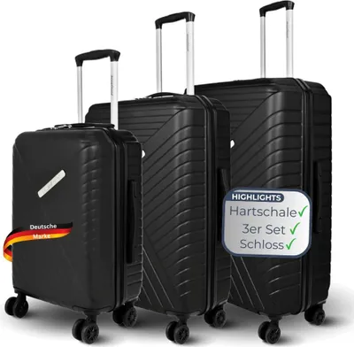 Produktbild von 3tlg. Hartschalenkofferset mit Schloss KENDO - ABS Material | Hartschalenkoffer mit Rollen Trolley Koffer Reisekoffer Reisekofferset Gepäck Teleskopgriff, Schwarz