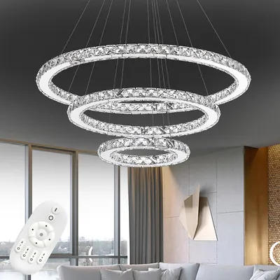 Produktbild von YARDIN 72W LED Moderne Kristall Kronleuchter Dimmbar Pendelleuchte Kreative Hängelampe, 3 Ringe Einstellbare Deckenleuchte Schlafzimmerlampe