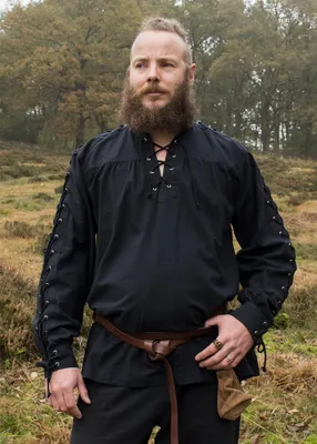 Produktbild von Mittelalter Hemd Corvin mit Schnürung, schwarz - Mittelalterhemd Mittelalterkleidung Herren Kostüm Wikinger LARP Größe: XXL