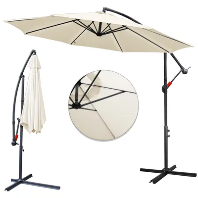 Image de Parasol Jayseuw pivotant à 360° Ø350cm Protection UV Parasol à manivelle UV50+ Parasol de jardin Parasol de marché Beige