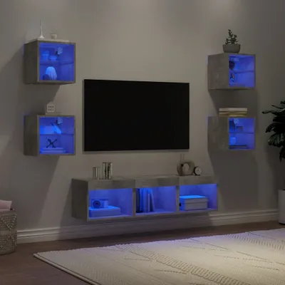 Produktbild von 7-tlg. Wohnwand mit LED-Beleuchtung Betongrau Holzwerkstoff 3216586