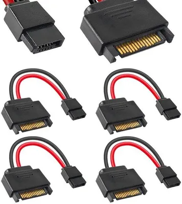 Obrázek produktu pro 4 ks 15pinový samec na 6pinovou samici, hliníkový kabel Slimline SATA, 30 cm