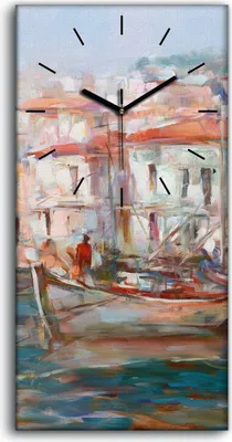 Produktbild von Dekor Leinwand Uhr Wandbilder Quarz 30x60 Boote auf der Insel Harbor Malerei - schwarze Hände