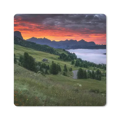 Produktbild von MuchoWow® Mauspad Mousepad Gras - Berge - Abend 20x20 cm - Mousepads - Maus Mat - Pad - Mausunterlage - Desk Mat - Bureauartikeln