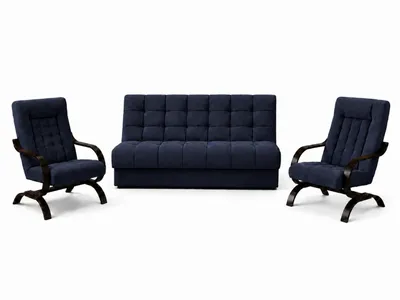 Produktbild von ANMIL SET Schlafsofa OLIO mit 2 Sesseln in Blau Stoff SAWANA 3-teilige Polstergarnitur mit Schlaffunktion, Bettkasten und Gestell Nussbaum dunkel, KI-generiertes Bild