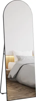 Produktbild von HOMCOM Pełnowymiarowe lustro, lustro ścienne 150 x 50 cm z podstawą, zakrzywiona konstrukcja, lustro stojące z folią zabezpieczającą przed odpryskami, do salonu, sypialni, czarne