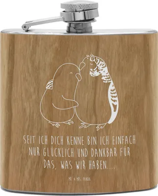Produktbild von Mr. & Mrs. Panda Flachmann Wellensittich Liebe - Transparent - Geschenk, Kuscheln, feldflasche, Holz, Edelstahl, Vögel, Liebesgeschenk, Hip Flask, Umarmen, Verknallt