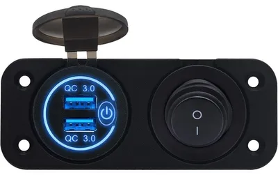 Produktbild von ProRide 12V USB-Autolader 2 Ports Einbau QC3.0 mit Schalter, Blau