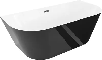 Produktbild von Mexen Oval Slim freistehende wandmontierte Badewanne 170 x 80 cm, weiß/schwarz, Überlauf schwarz - 526817MEX--52661708075-70-70