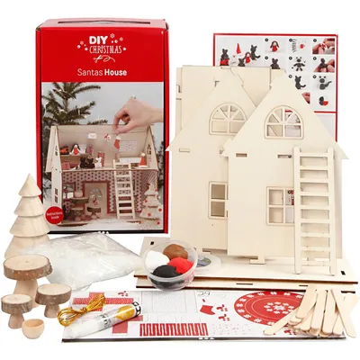 Immagine prodotto di Kit artigianale di casette di Natale in legno, con materiali e istruzioni