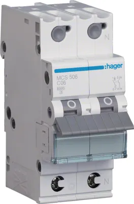 Obrázek produktu pro Hager Hager LS-spínač 1P+N 6kA C-6A Quick Connect 2 moduly  Hager MCS506, 1 ks.