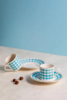 Produktbild von Hermia Concept, Hochwertiges Kaffeetassen-Set (4 Teile) - 100% Porzellan, Weiß/Gold/Blau