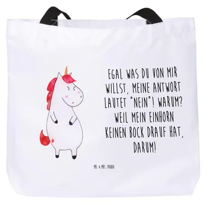 Produktbild von Mr. & Mrs. Panda Strandtasche Einhorn Wut - Weiß - Geschenk, Tote Bag, Tasche, Tragetasche, Einhörner, Stoffbeutel, Schultasche, Unicorn, Arbeit, Nein, Laptoptasche