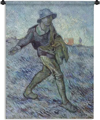 Produktbild von MuchoWow® Wandteppich Wandbehang Der Sämann (nach Millet) - Vincent van Gogh 90x120 cm Tapisserie Dekoration Wandtuch - Wanddeko