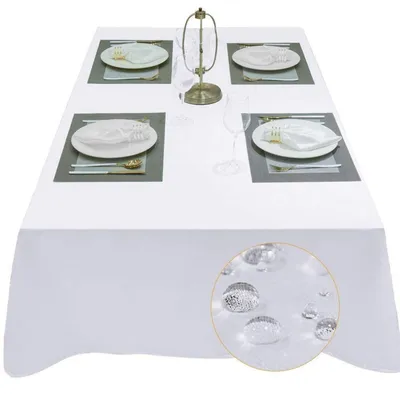 Obrázok produktu pre Obrus 120 x 120 cm, štvorcový, vodoodolný, vzhľad ľanu, umývateľný, perleťovo biely