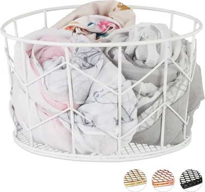 Zdjęcie produktu dla Relaxdays – okrągły kosz druciany, styl vintage, do przechowywania, na ubrania, akcesoria, kosz dekoracyjny, metalowy, ∅ 22 cm, biały