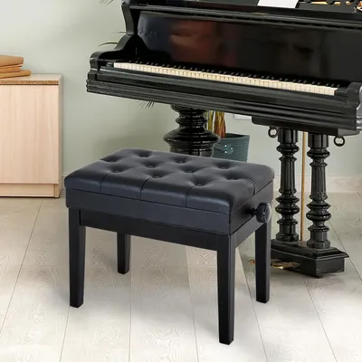 Produktbild von Höhenverstellbare Klavierbank mit Stauraum, 54,5x33x48-58 cm, Kunstleder, Schwarz, Holzbeine