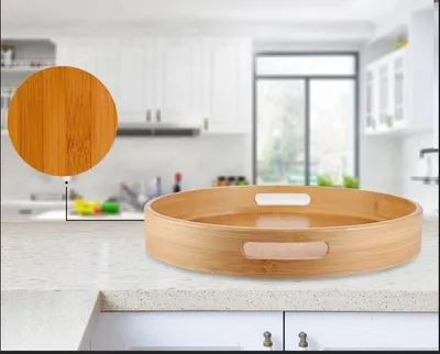 Produktbild von Tablett Serviertablett Servierplatte rund Holz Gastrotablett aus Bambus 35 x 5 cm(Durchmesser x Hoch)