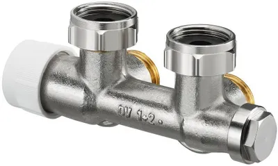 Produktbild von OVENTROP Anschlussarmatur ''Multiblock T'' 1/2''AG x 3/4''AG, 1-und 2-Rohr,Messing, Eck 1184034