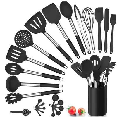 Immagine prodotto di Omgoods - Set di utensili da cucina in silicone - 25 pezzi con supporto