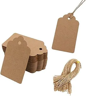 Produktbild von 100 Geschenkanhänger aus Kraftpapier mit gratis 20 m natürlicher Juteschnur (Wasserriff)