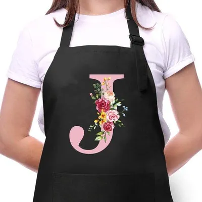 Produktbild von Ibenzoa® Personalisierte Baumwoll-Küchenschürze für Damen 70×75 cm – 100% Baumwolle, Nackenriemen 34–60 cm, 50 cm Taillenband, 2 Taschen 15×18 cm, mit Initialen