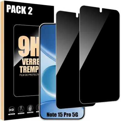 Image de 2 Verre Trempé Anti-Espion pour Xiaomi Redmi Note 15 Pro 5G, Protection Anti-Rayures 9H Résistant