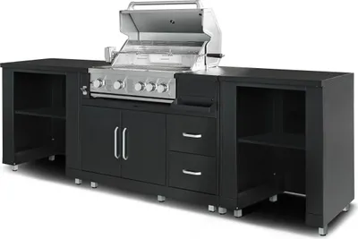 Immagine prodotto di Cucina da esterno a 3 pezzi con barbecue nero - Oviala Memphis