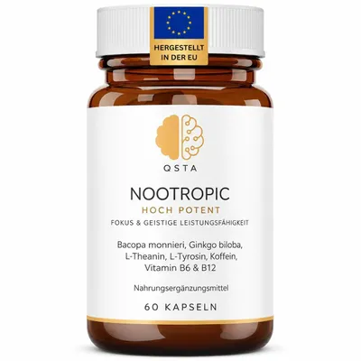 Produktbild von Nootropic – Fortschrittliche Formel zur Kognitiven Unterstützung mit Bacopa, Ginkgo, Tyrosin, Theanin, Koffein, B6 & B12